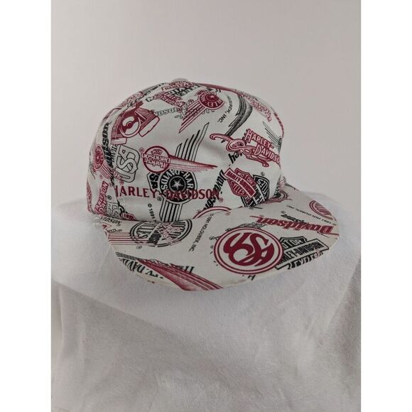 Vintage Harley Davidson 1991 VERNE HOLOUBEK Allover Logo Red Black White Hat Cap - Picture 1 of 11